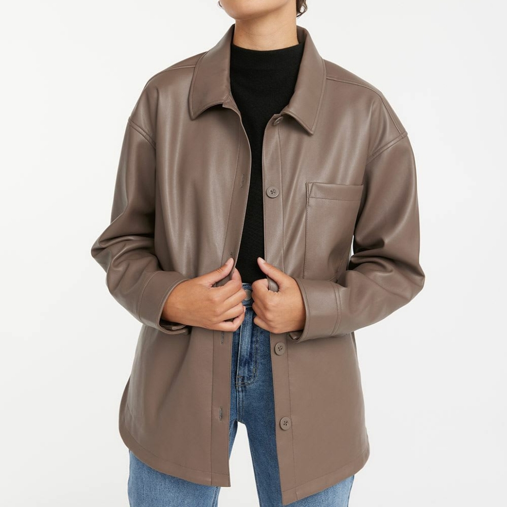 Reitman's Faux Leather Shacket brown iron size large jacket - Picture 1 of 10